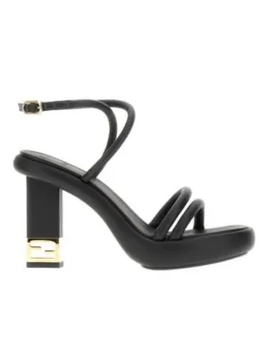 Baguette Criss Cross Strap Sandals Heel Black