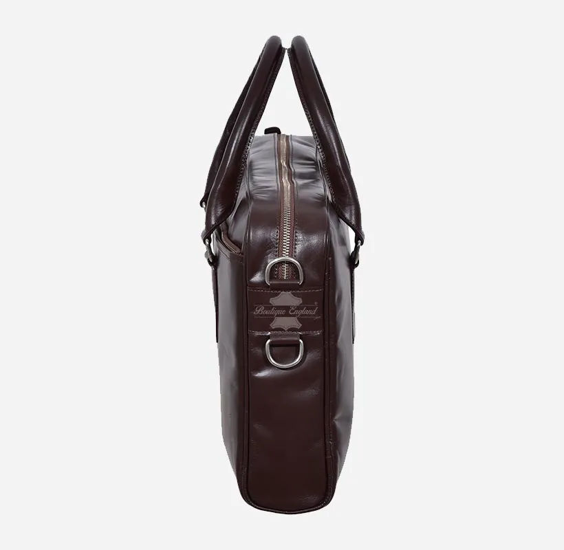 Brown Leather Briefcase Messenger Shoulder Laptop Bag
