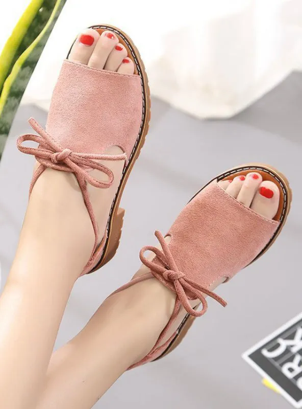 Buckle Roman Shoes Solid Color Low-heeled Sandals
