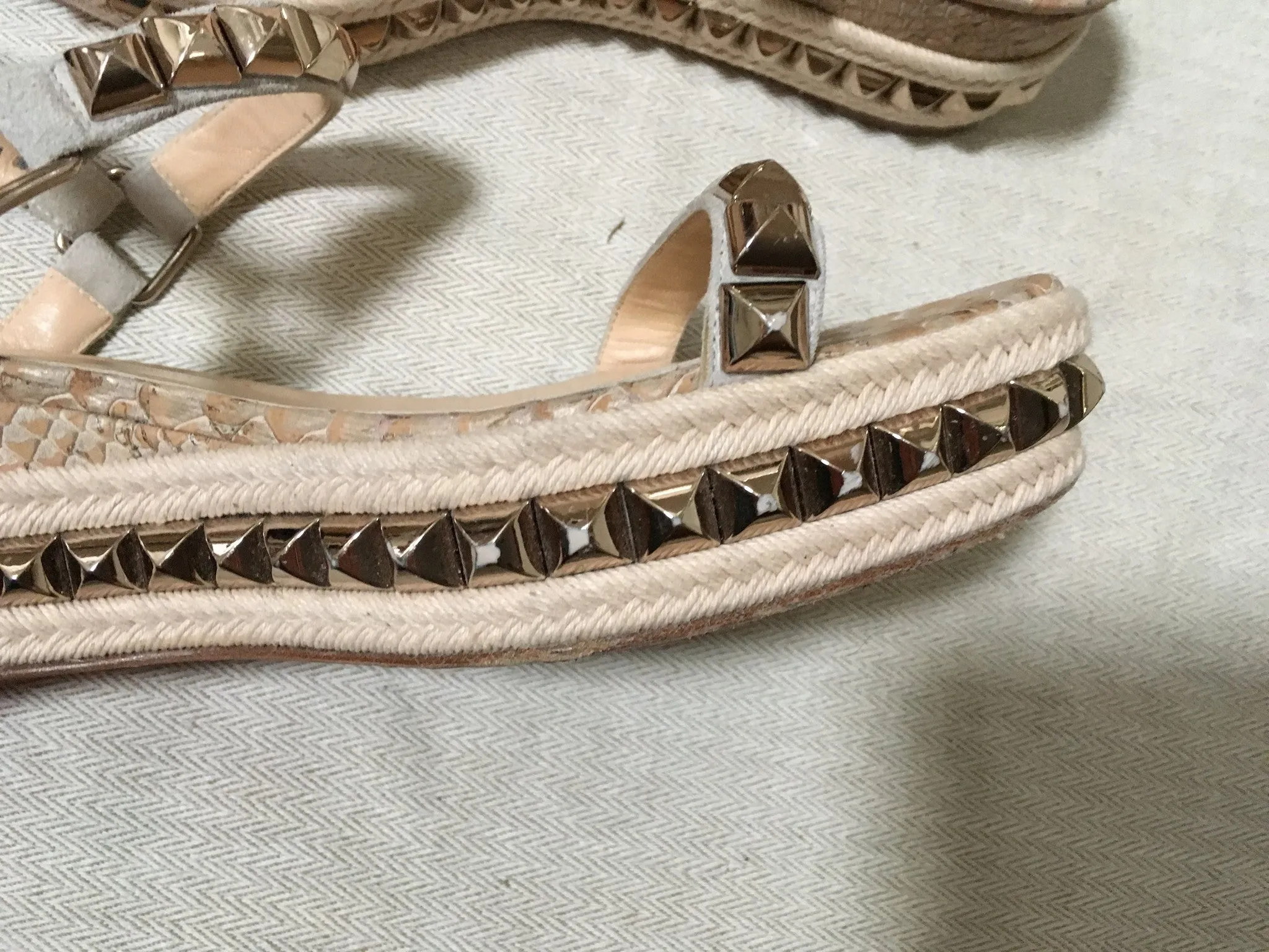 CHRISTIAN LOUBOUTIN Studded Cataclou Platform Shoes Espadrille Sandals Size 38 Ladies
