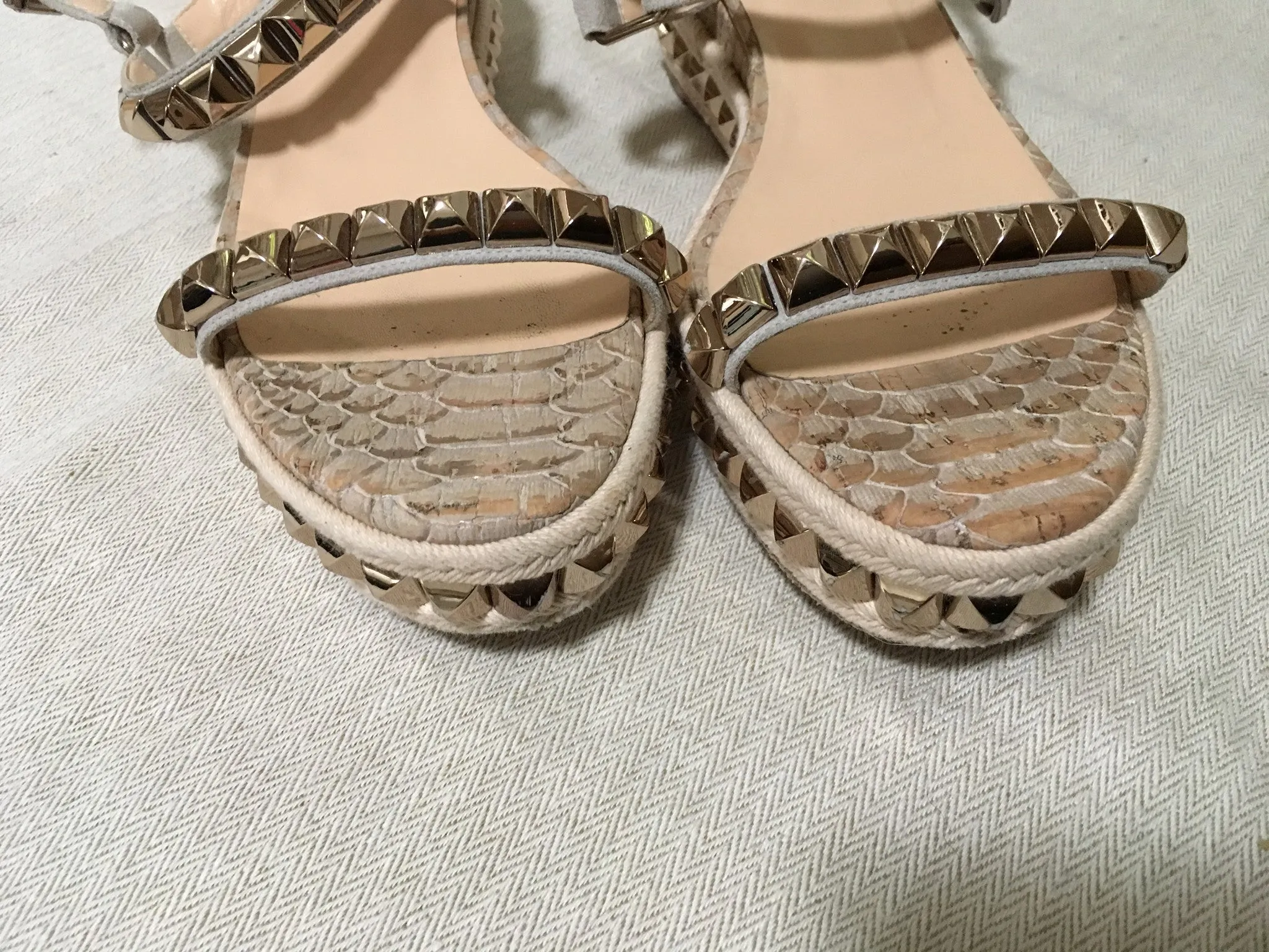 CHRISTIAN LOUBOUTIN Studded Cataclou Platform Shoes Espadrille Sandals Size 38 Ladies