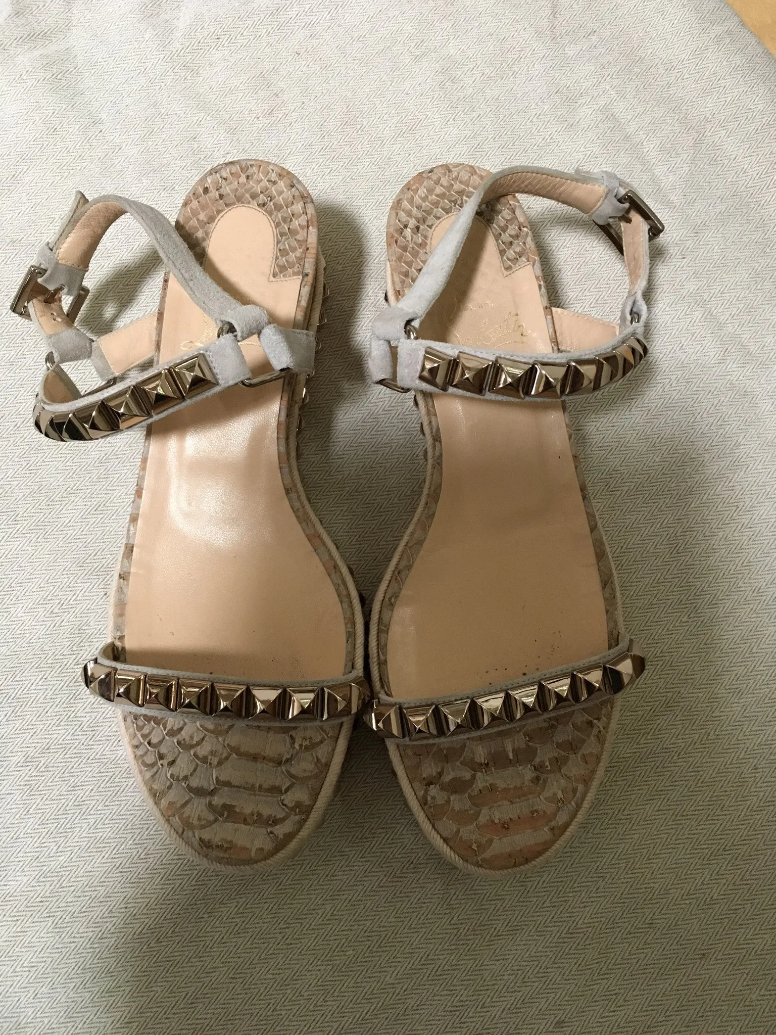 CHRISTIAN LOUBOUTIN Studded Cataclou Platform Shoes Espadrille Sandals Size 38 Ladies