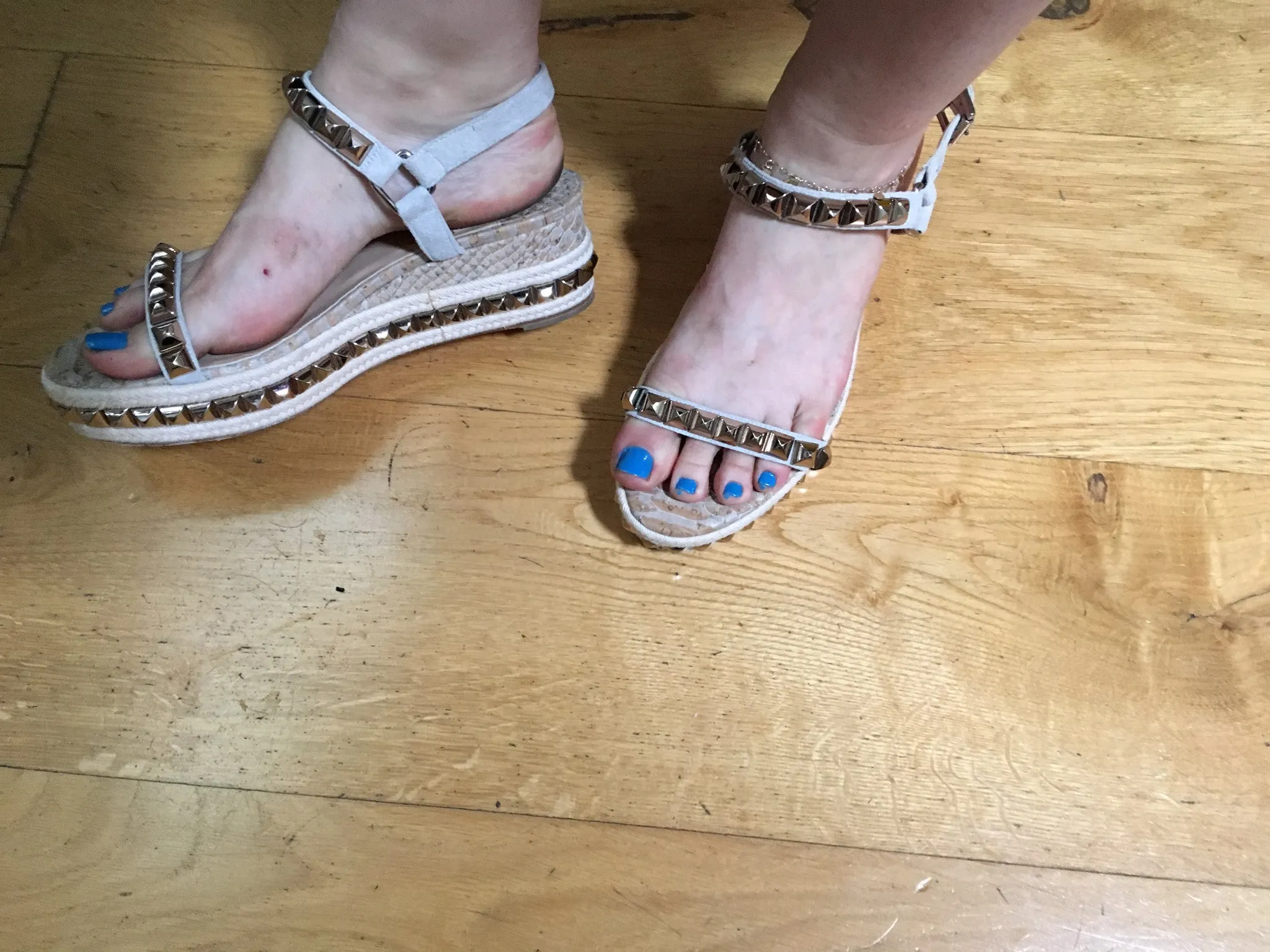 CHRISTIAN LOUBOUTIN Studded Cataclou Platform Shoes Espadrille Sandals Size 38 Ladies