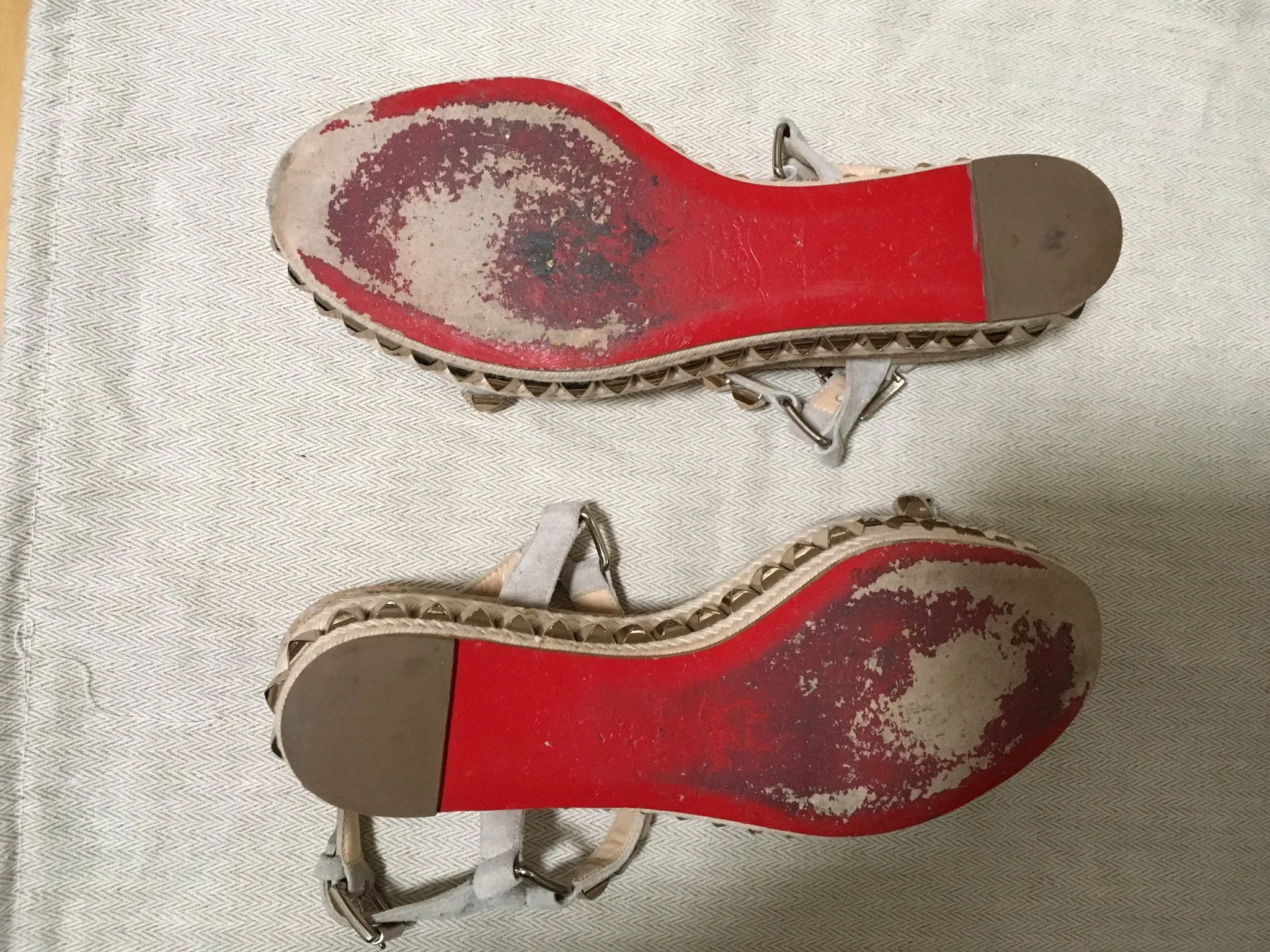 CHRISTIAN LOUBOUTIN Studded Cataclou Platform Shoes Espadrille Sandals Size 38 Ladies