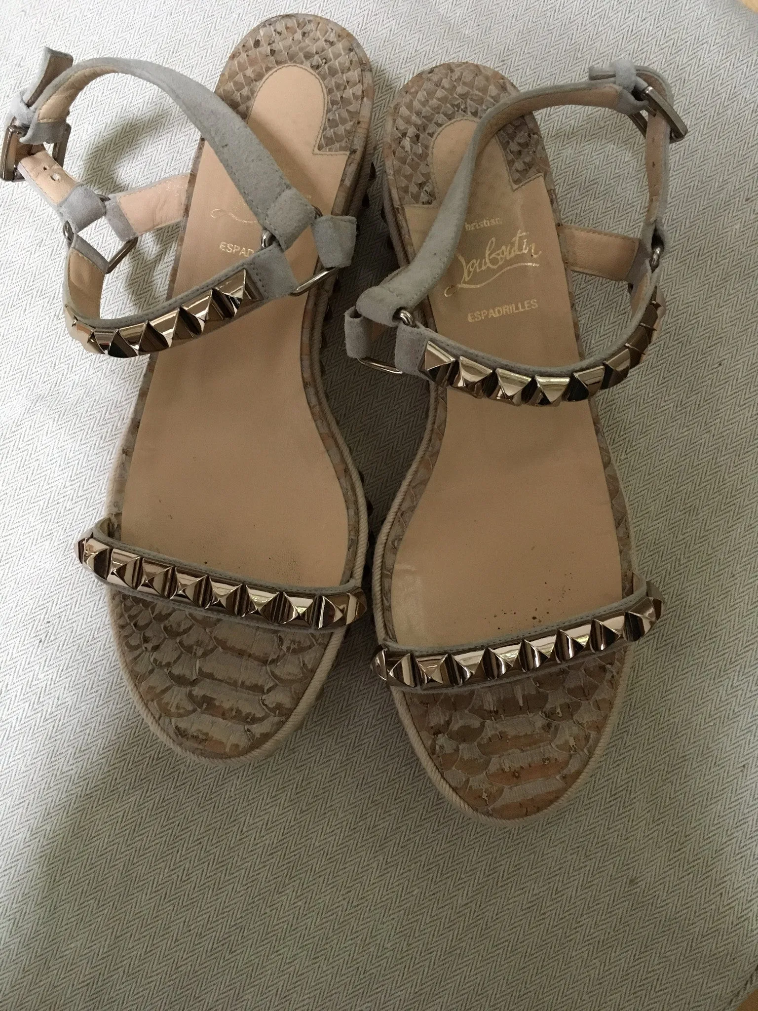 CHRISTIAN LOUBOUTIN Studded Cataclou Platform Shoes Espadrille Sandals Size 38 Ladies