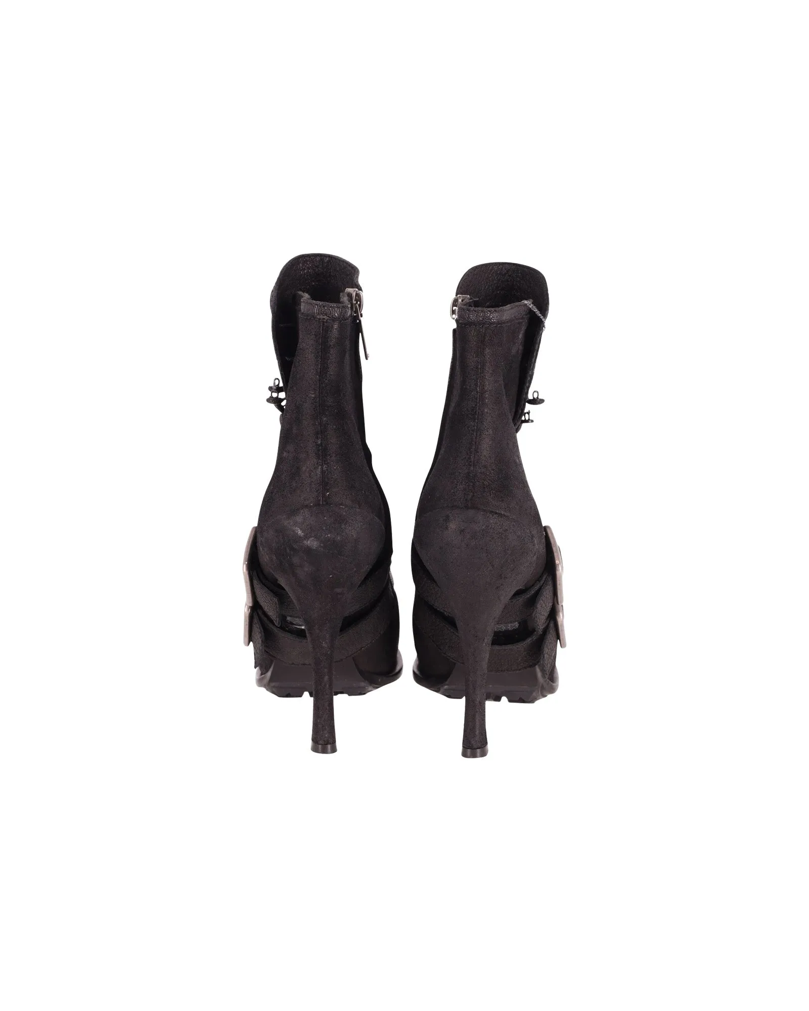 Dior Spy Button High Heel Ankle Boots in Black Leather