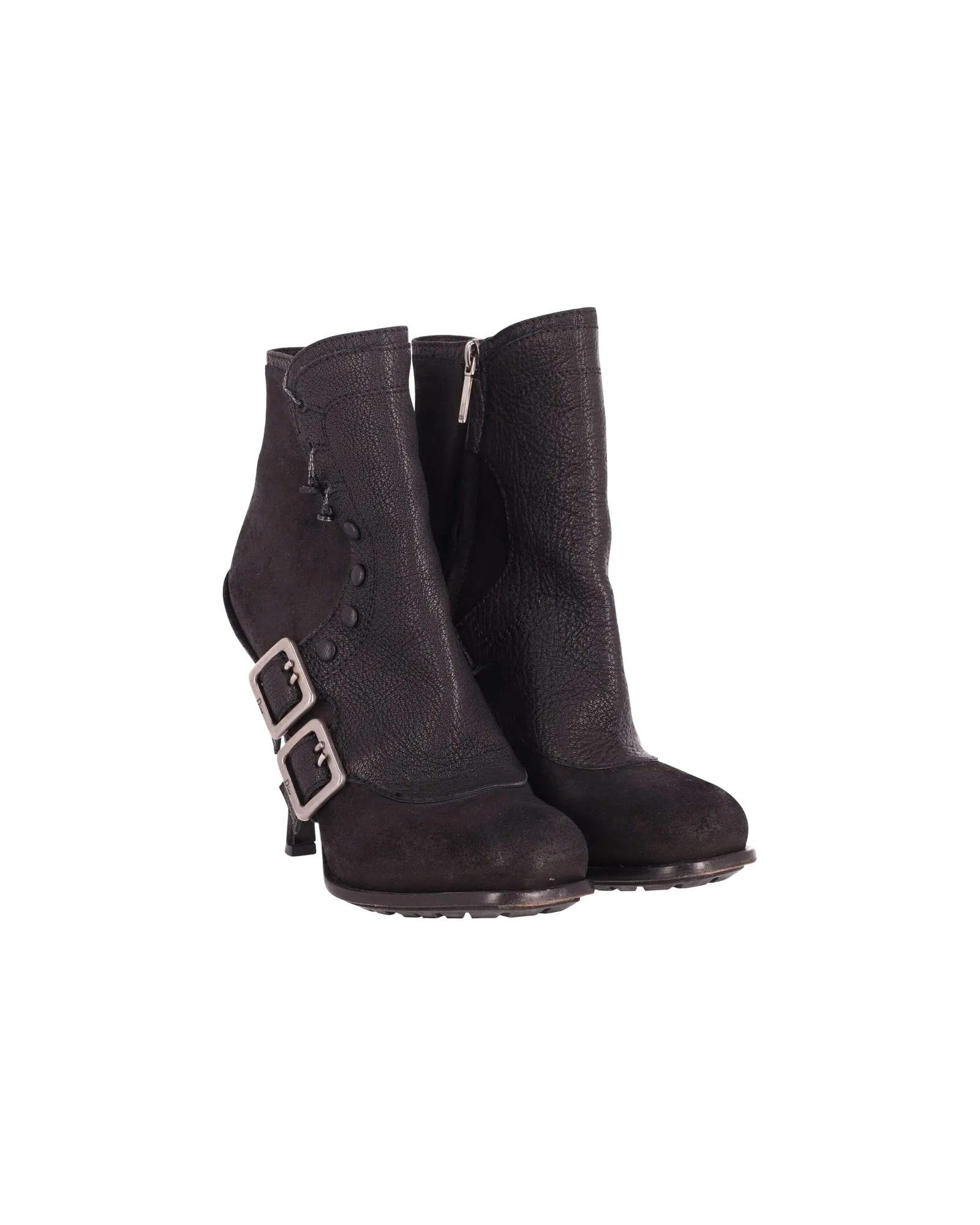 Dior Spy Button High Heel Ankle Boots in Black Leather