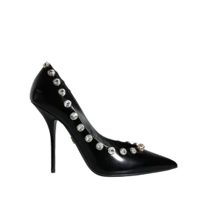 Dolce & Gabbana Black Crystals Leather High Heels Pumps Shoes