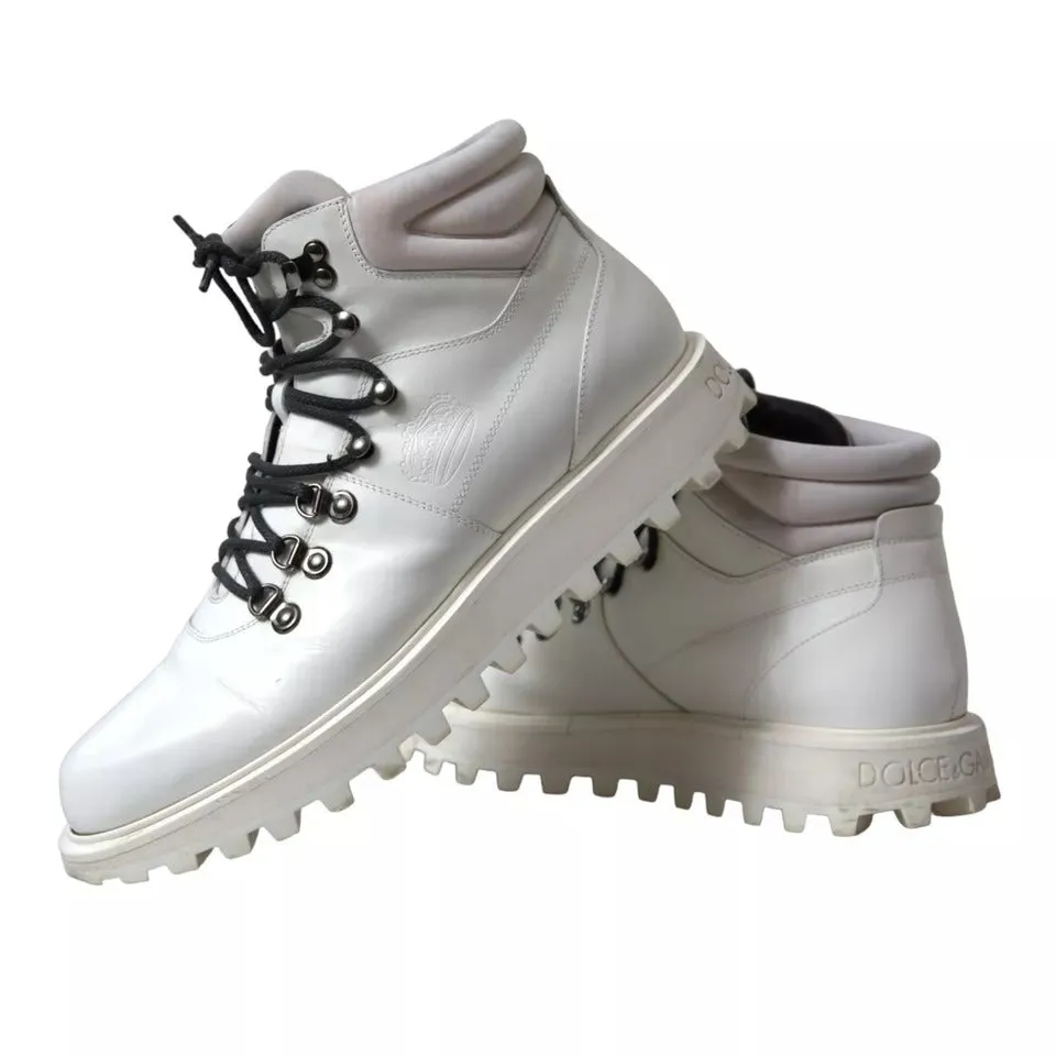 Dolce & Gabbana White Vulcano Trekking Ankle Boots Men Shoes