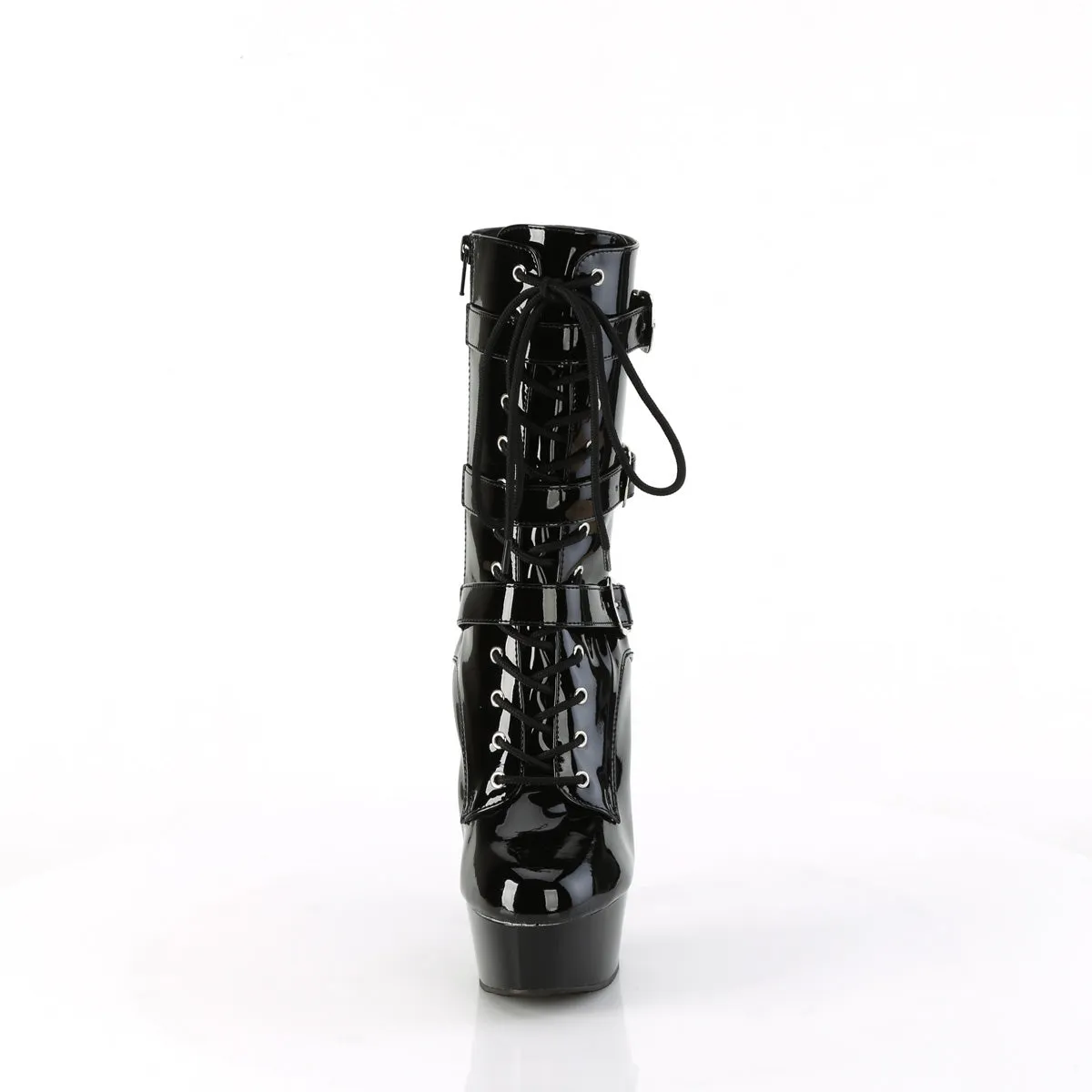 Lace-up Front Triple Buckle Ankle Boot with 6-inch Heel DELIGHT-1043