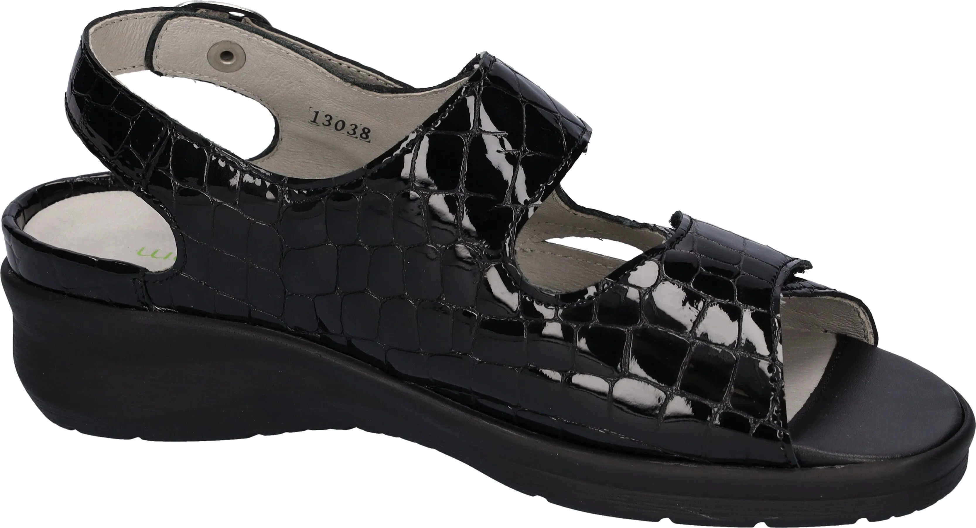 Ladies Waldlaufer Sandals Extra Wide Fitting M Black Patent Merle 811004 361