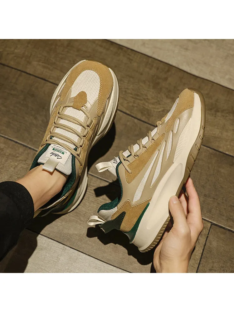 Leather Mesh Breathable Thick Sole Casual Shoes