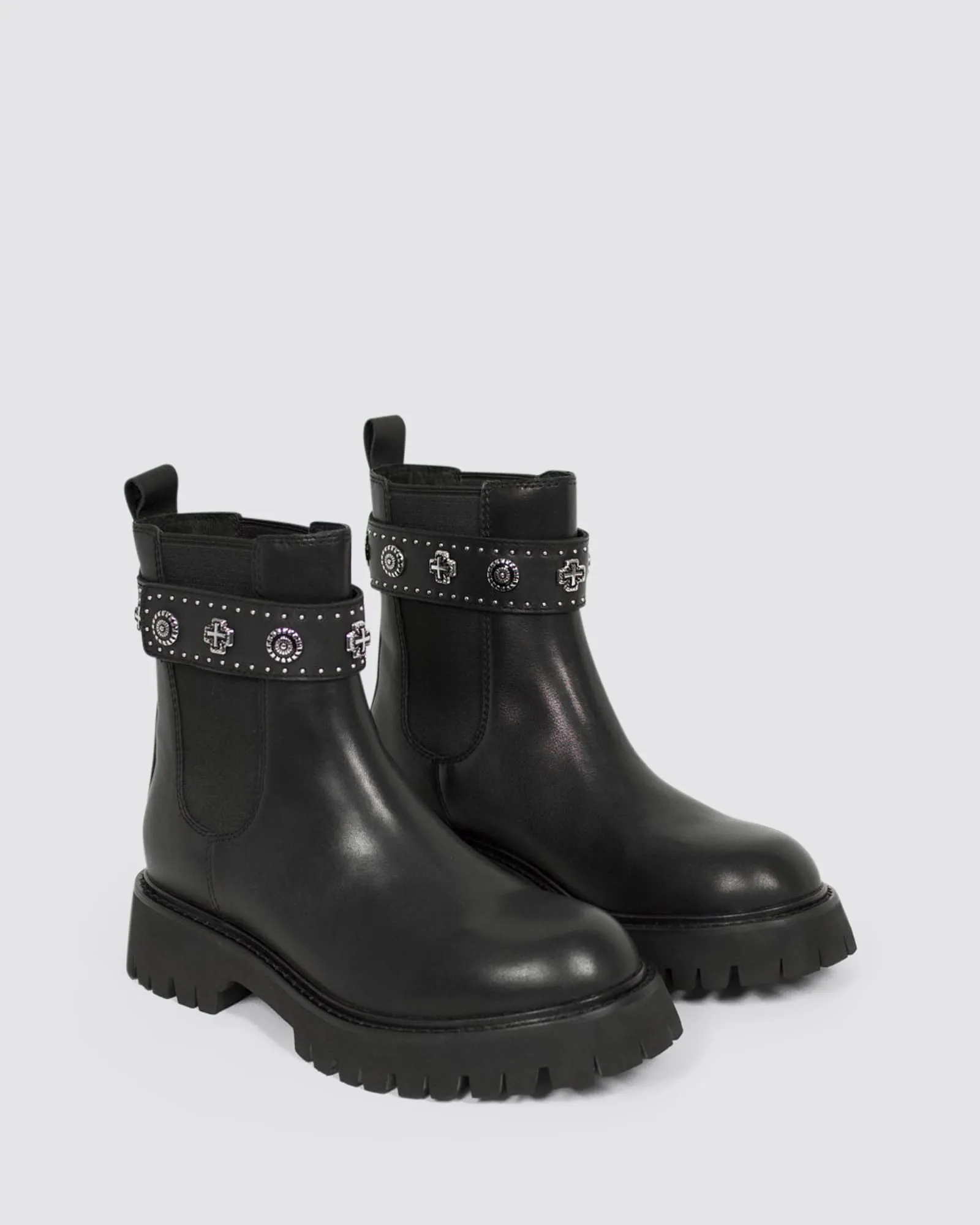 MEADOW ANKLE BOOTS BLACK/SILVER LEATHER