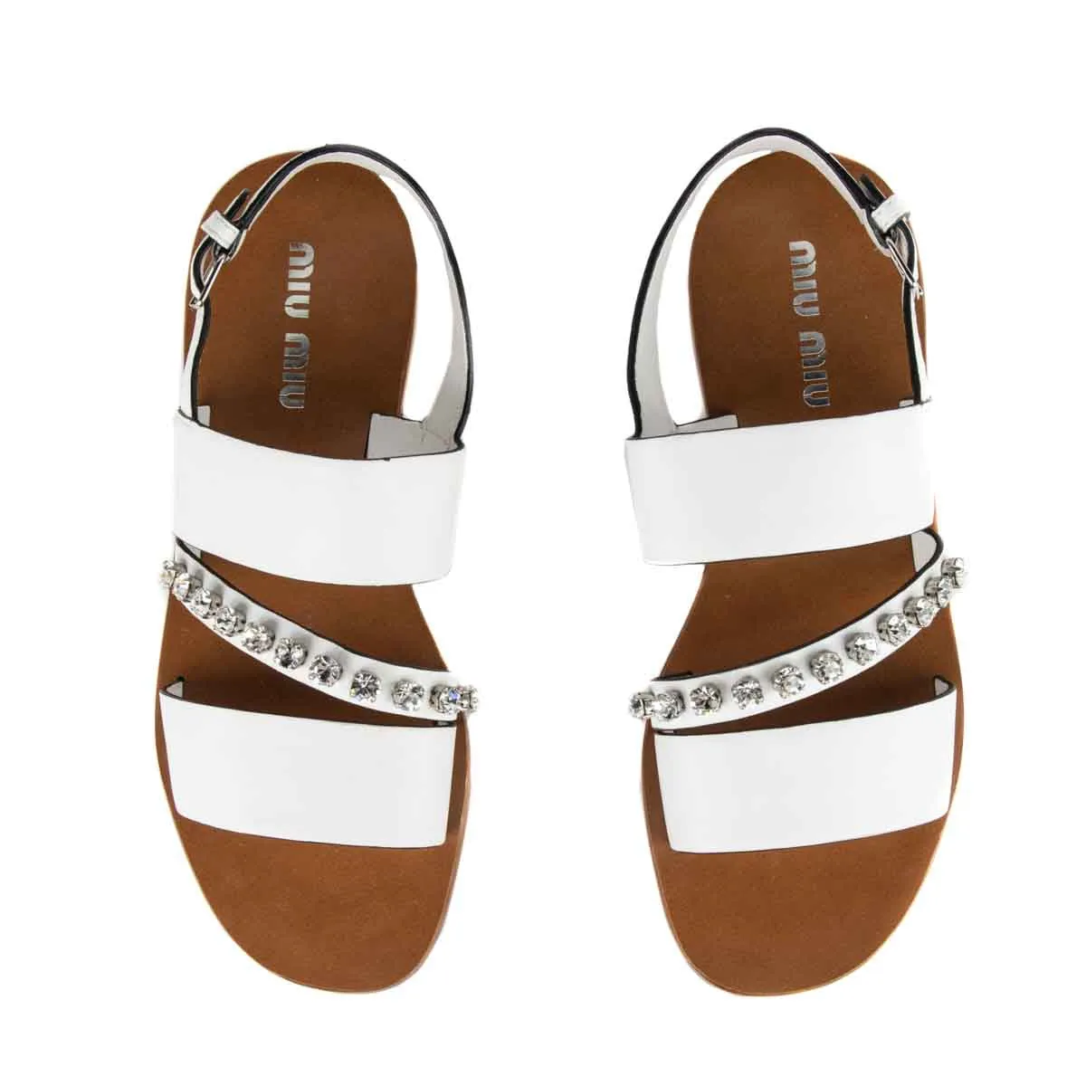 Miu Miu White Leather Crystal Embellished Strappy Sandals 7.5 | EU 37.5