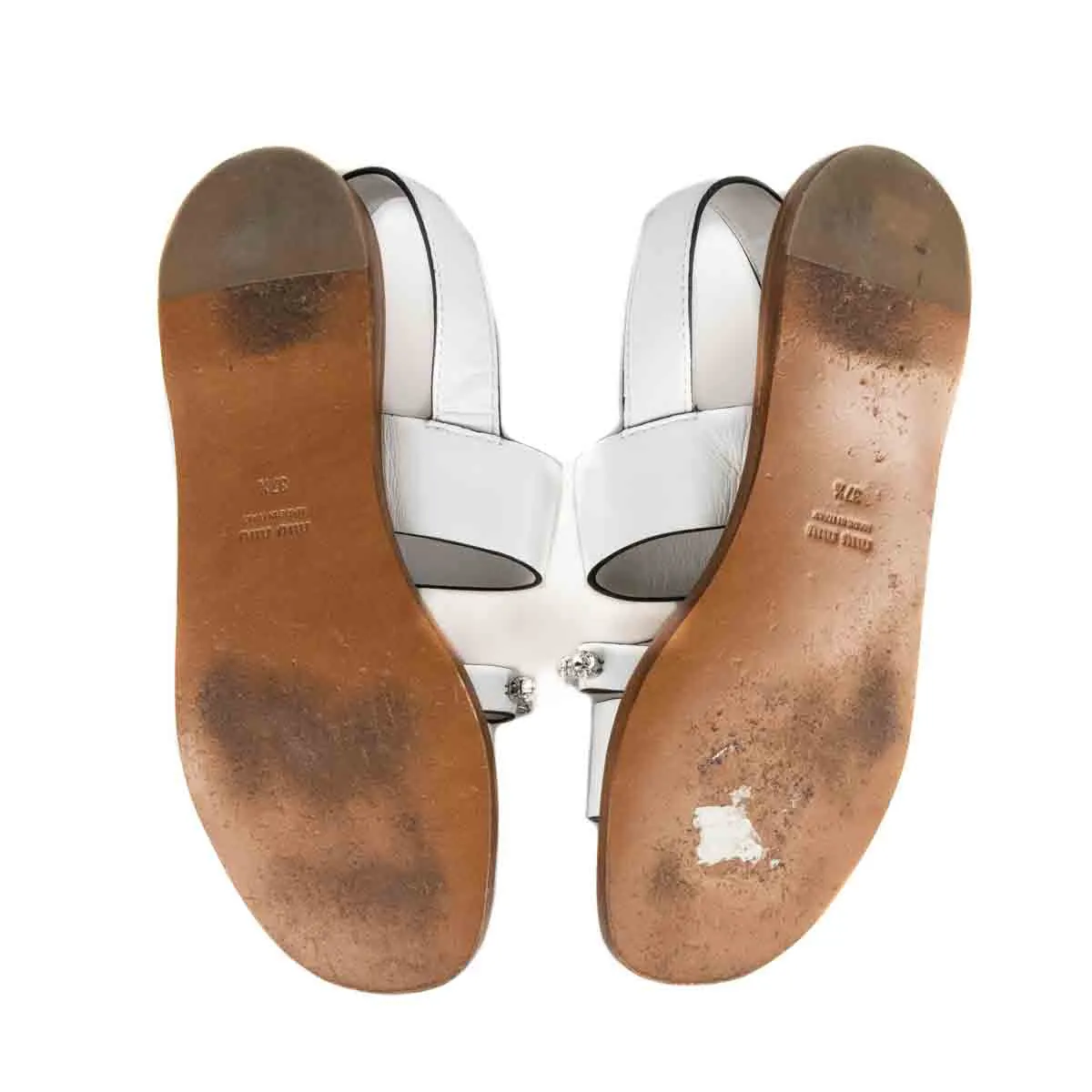 Miu Miu White Leather Crystal Embellished Strappy Sandals 7.5 | EU 37.5