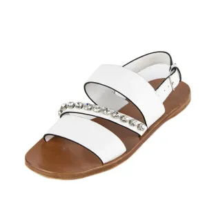 Miu Miu White Leather Crystal Embellished Strappy Sandals 7.5 | EU 37.5