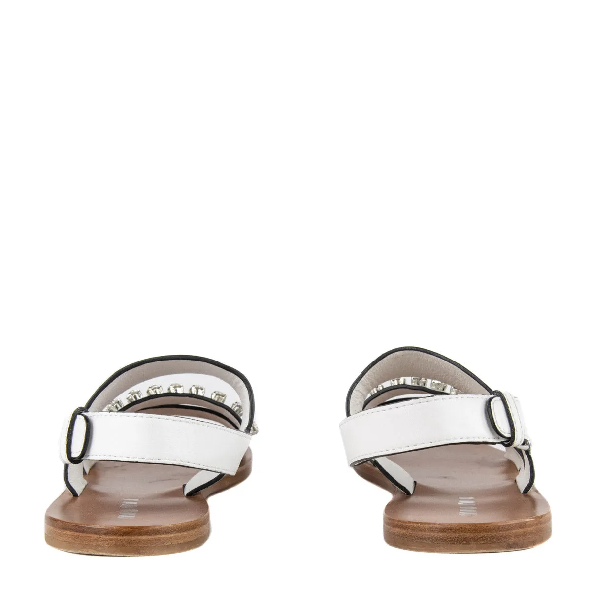 Miu Miu White Leather Crystal Embellished Strappy Sandals 7.5 | EU 37.5
