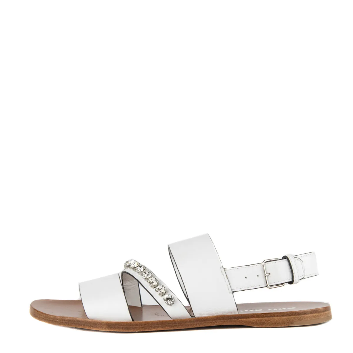 Miu Miu White Leather Crystal Embellished Strappy Sandals 7.5 | EU 37.5