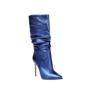 PINIY Stiletto Heel Leather Slouchy Ankle Boots