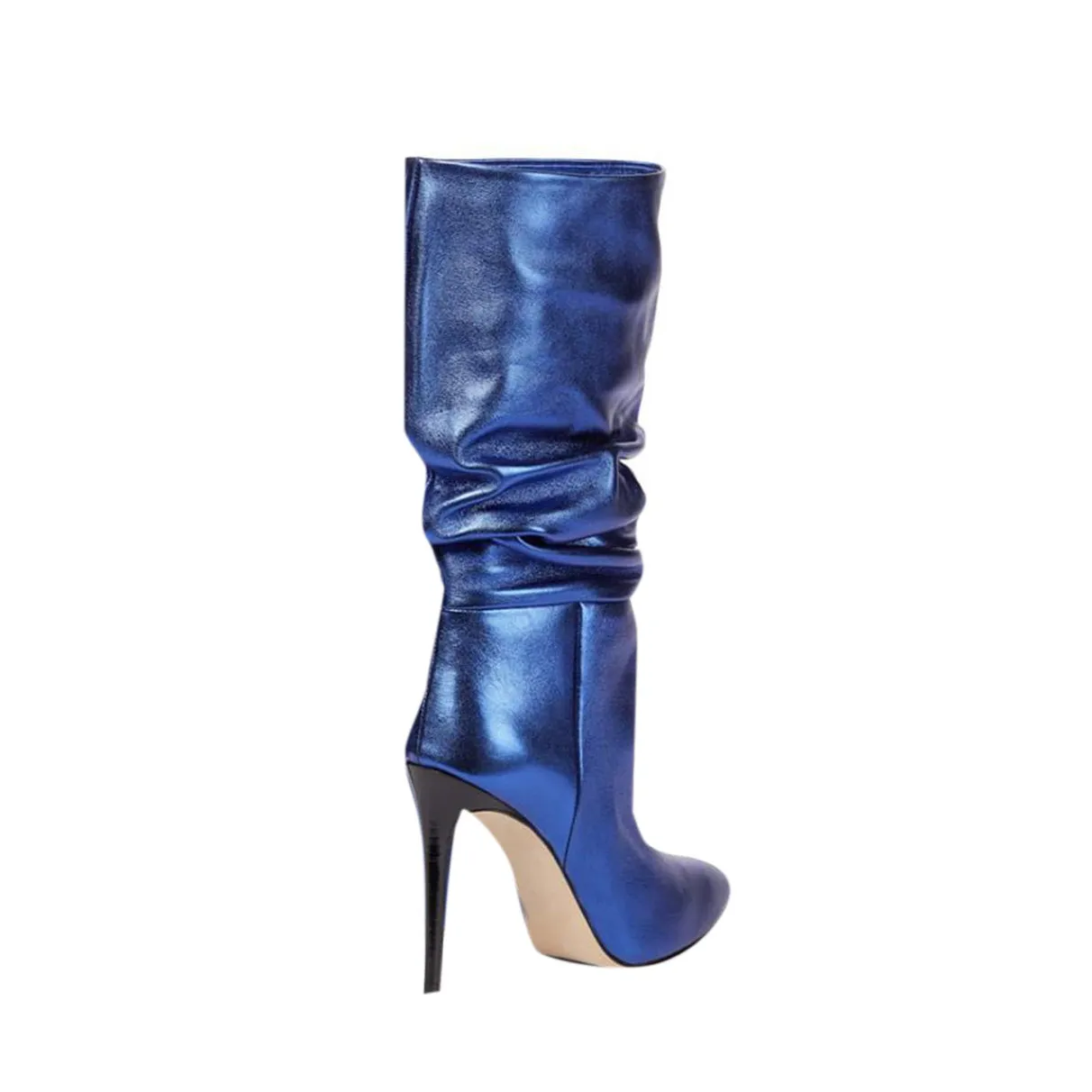 PINIY Stiletto Heel Leather Slouchy Ankle Boots