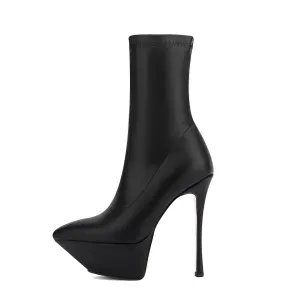 Platform Ankle Boots Pointed Toe Stiletto High Heels Elastic Short Booties for Women