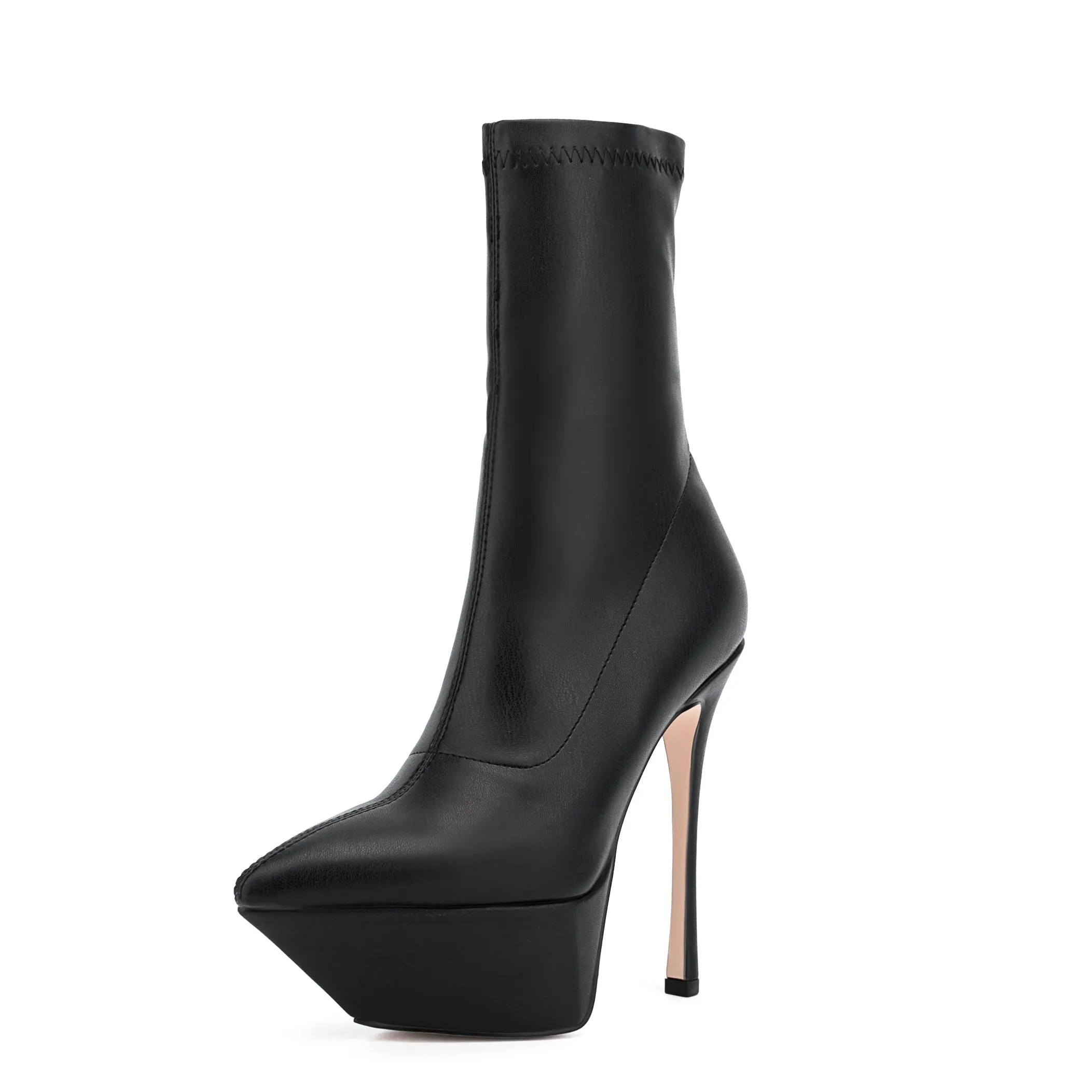 Platform Ankle Boots Pointed Toe Stiletto High Heels Elastic Short Booties for Women