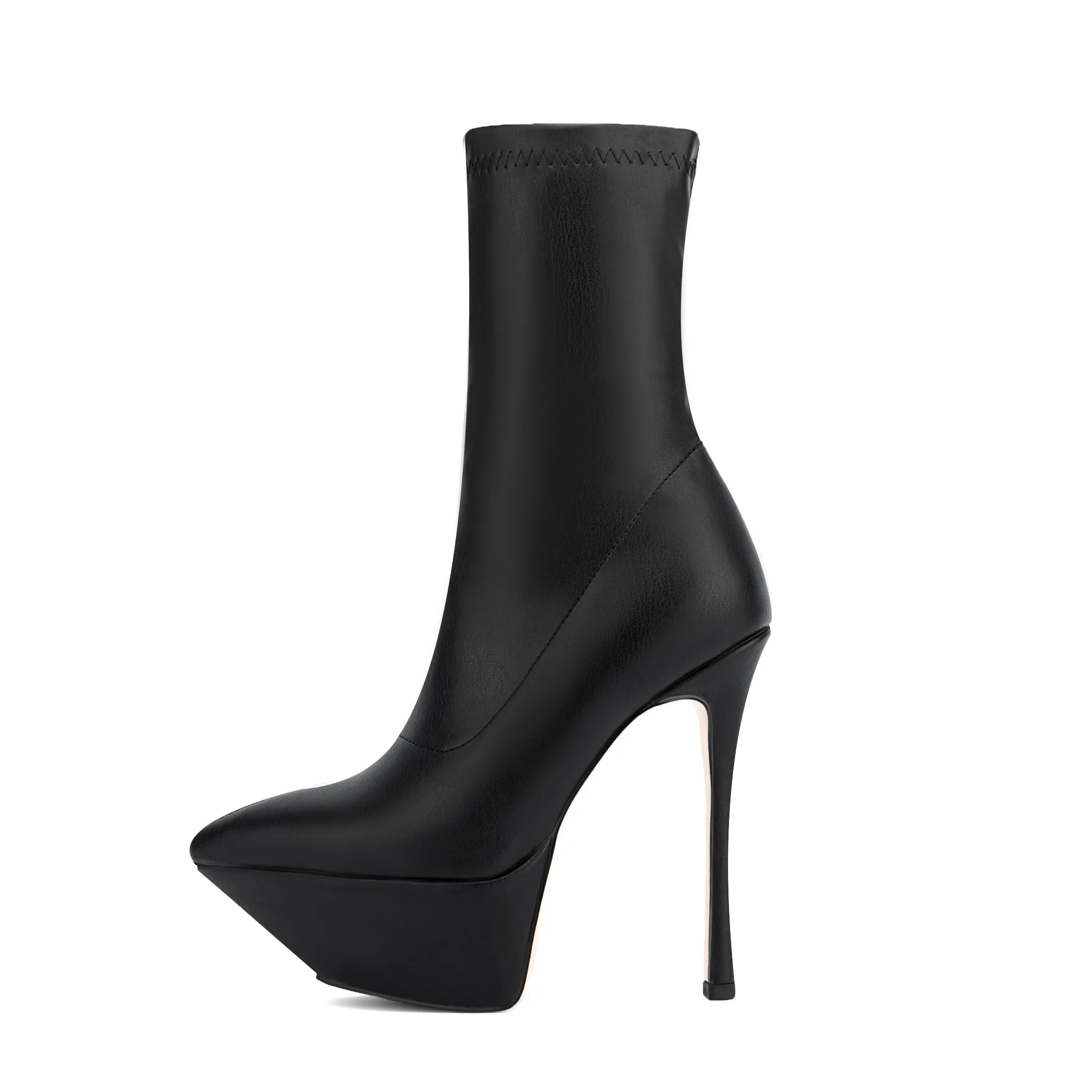 Platform Ankle Boots Pointed Toe Stiletto High Heels Elastic Short Booties for Women