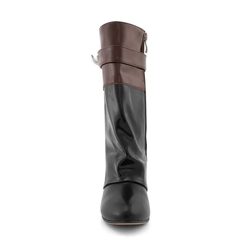 QAMRA Patent Leather Wedged Heel Ankle Boots