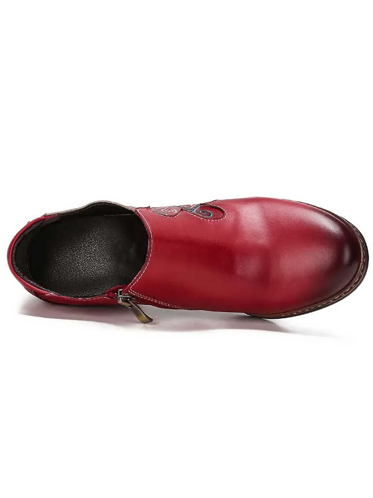Retro Pattern Leather Zipper Pumps