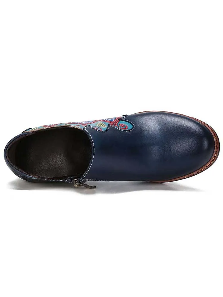 Retro Pattern Leather Zipper Pumps