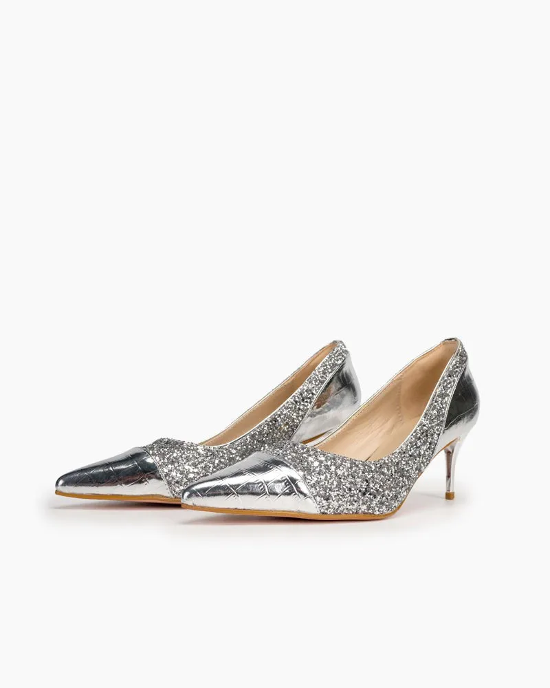 Sequins Heart Decorative Stilettos Heel Bridal Bride Evening Pumps