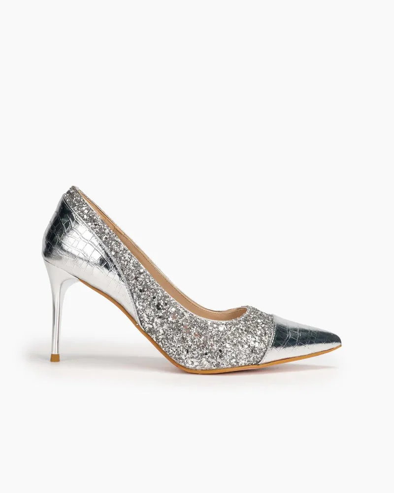 Sequins Heart Decorative Stilettos Heel Bridal Bride Evening Pumps