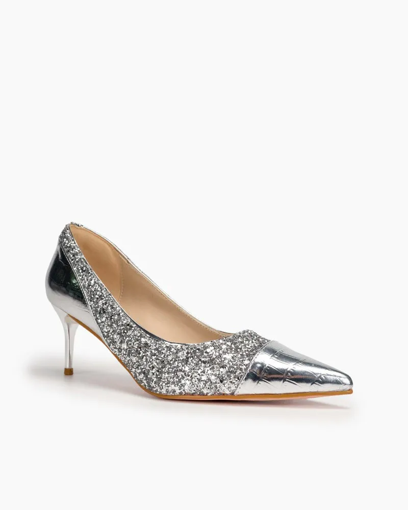 Sequins Heart Decorative Stilettos Heel Bridal Bride Evening Pumps