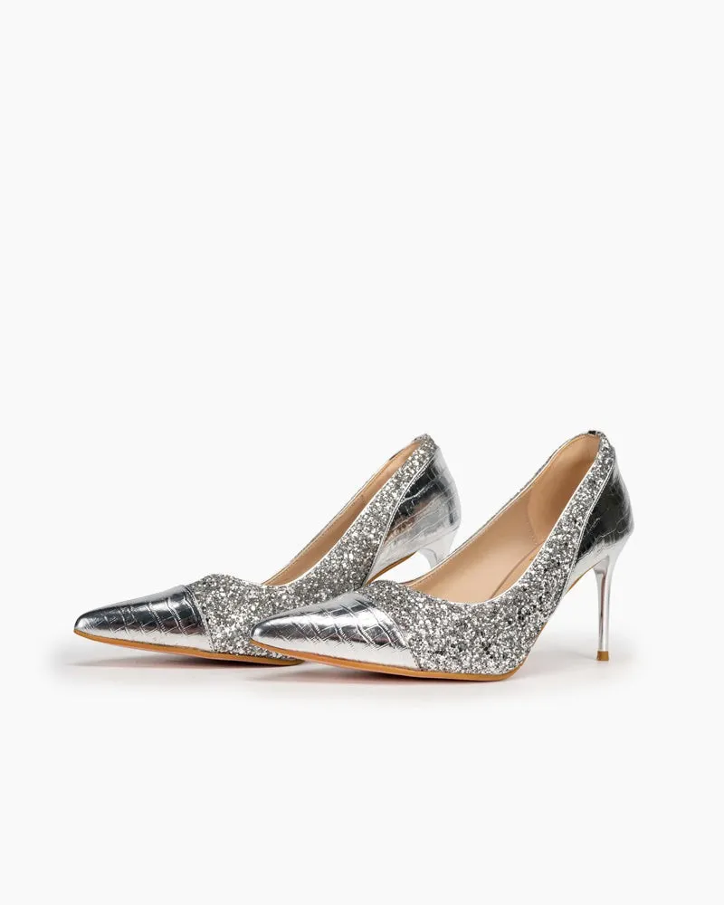 Sequins Heart Decorative Stilettos Heel Bridal Bride Evening Pumps