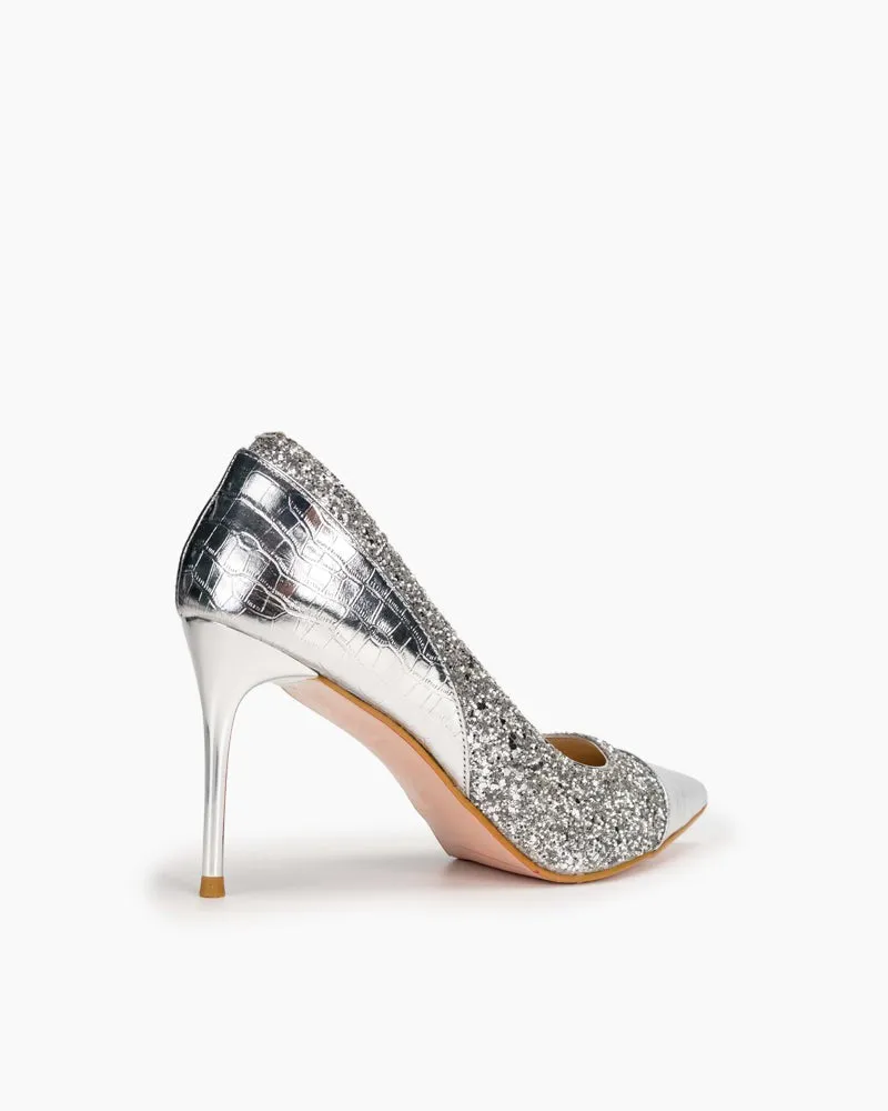 Sequins Heart Decorative Stilettos Heel Bridal Bride Evening Pumps