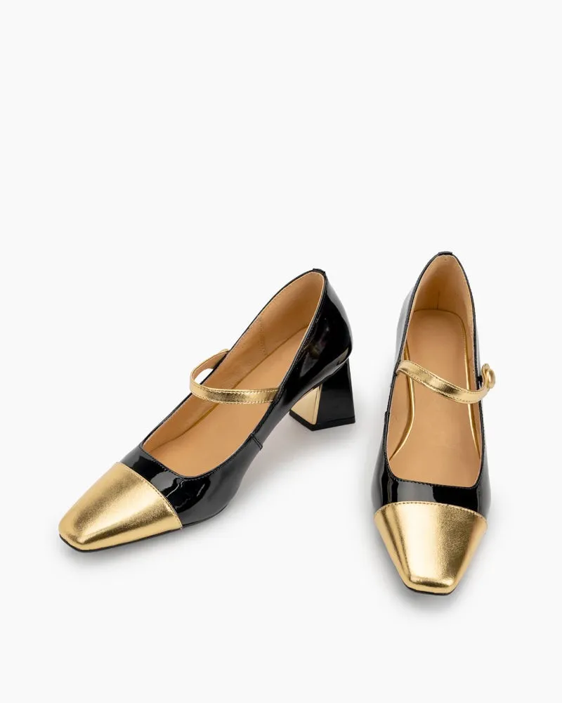 Square Toe Chunky Mid-Heel Mary Jane Dress Pumps