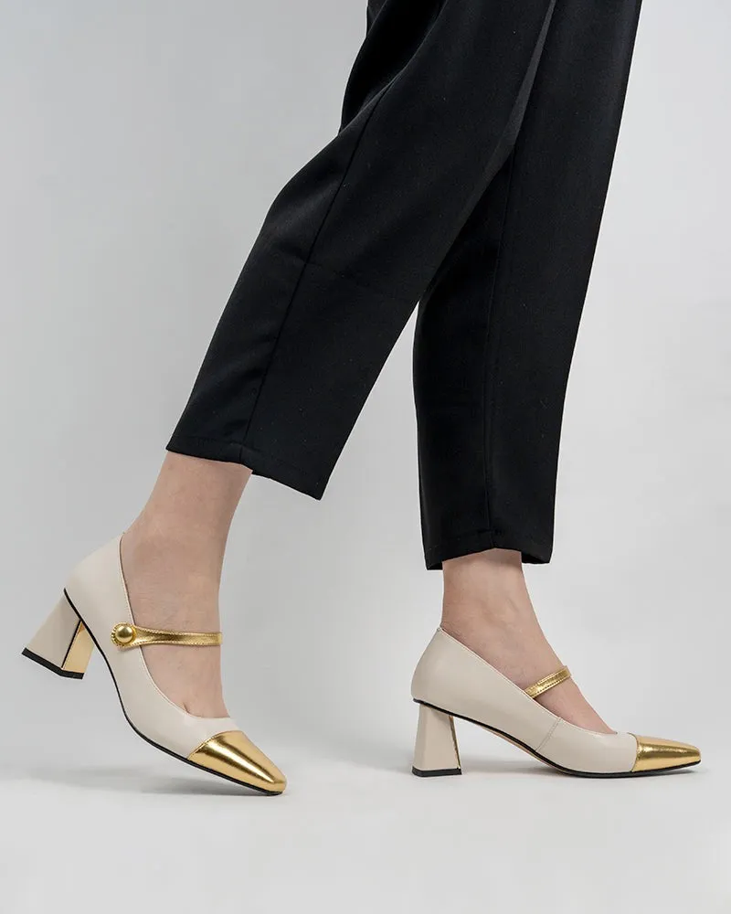 Square Toe Chunky Mid-Heel Mary Jane Dress Pumps