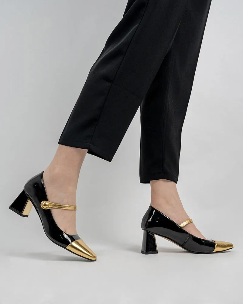 Square Toe Chunky Mid-Heel Mary Jane Dress Pumps