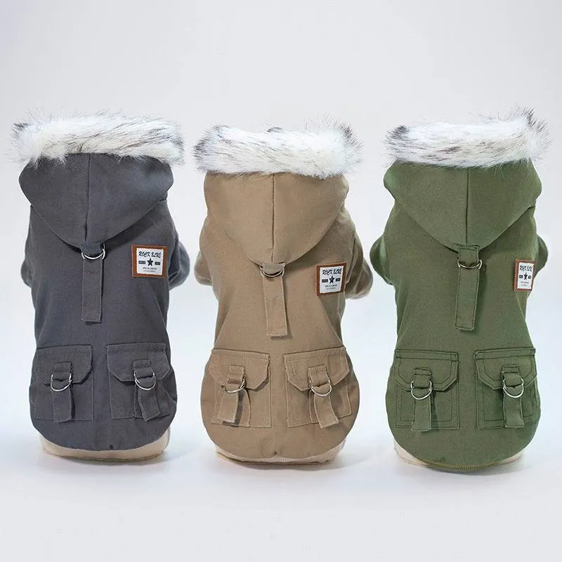 Stylish Winter Dog Parka with Faux Fur Hood – Warm & Trendy Dog Coat!