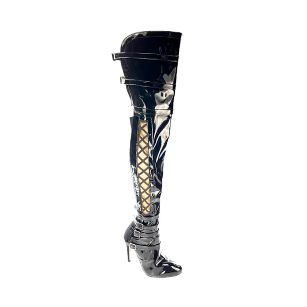 Thick Skin - Vegan Patent Leather Thigh High Dance Boots (Street Sole)