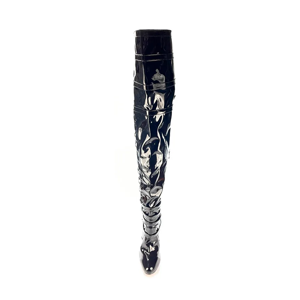 Thick Skin - Vegan Patent Leather Thigh High Dance Boots (Street Sole)