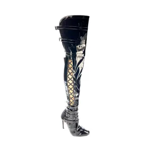Thick Skin - Vegan Patent Leather Thigh High Dance Boots (Street Sole)
