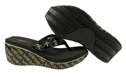 Volatile Women's Who Dat Wedge Thong Sandals Black Saints Size 7