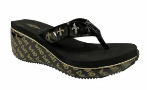 Volatile Women's Who Dat Wedge Thong Sandals Black Saints Size 7