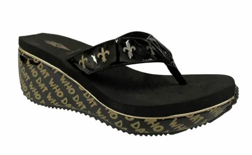 Volatile Women's Who Dat Wedge Thong Sandals Black Saints Size 7